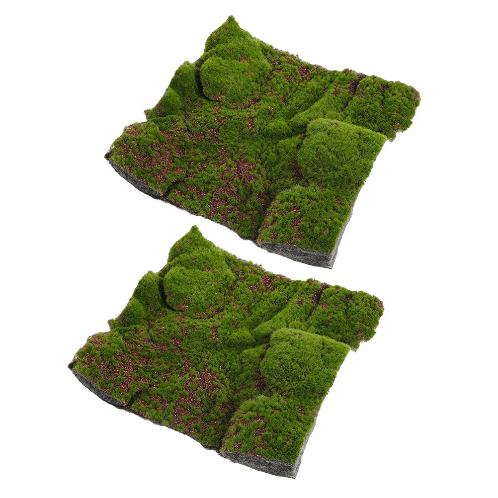 2Pcs Decorative Moss Mat Synthetic Grass Carpet Realistic Natural Look Splice Indoor Outdoor Fairy Garden Craft Sheet