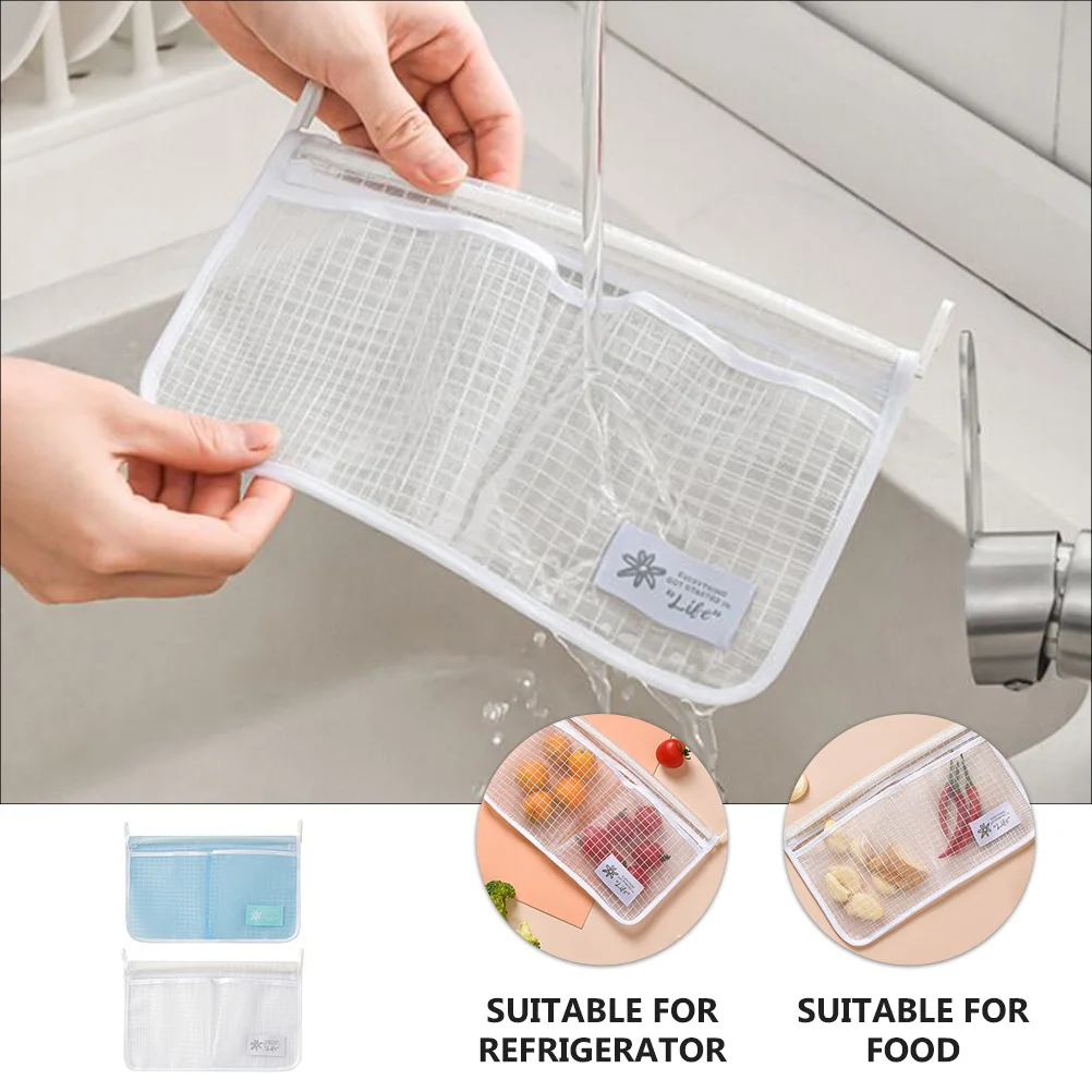 

2pcs Hanging Storage Bag Multifunction Organizer Pouch For Kitchen Bathroom Fridge Mesh Sundries Holder Utility Pouch