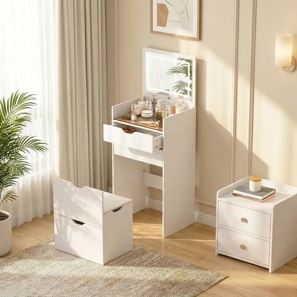 

Туалетный столик с зеркалом и подсветкой, современный компактный туалетный столик с 3 выдвижными ящиками, небольшой столик для макияжа, туалетный столик с зеркалом.