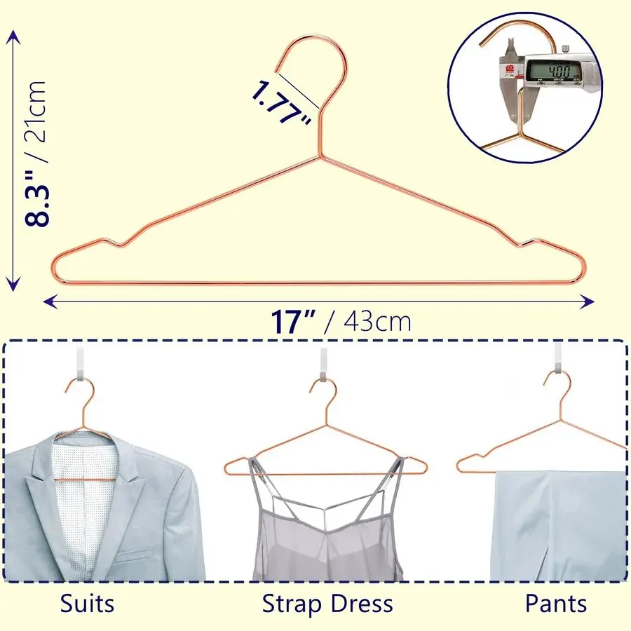 

30 Pack 17 Rose Gold Strong Metal Hanger, Copper Clothes Hangers, Heavy Duty Coat Hangers, Standard Suit Hangers for Jacket, Shi