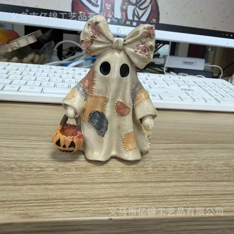 Faux Patchwork Plush Ghost Halloween Hanging Decoration Spooky Scary Home Party Porch Window Door Ornament Indoor Outdoor