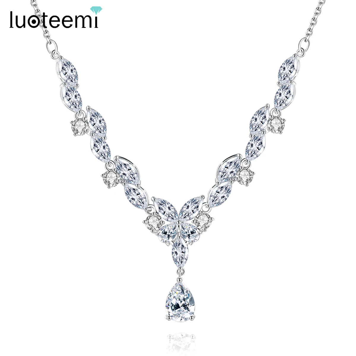 

LUOTEEMI Trendy Sweet Romantic Cubic Zirconia Waterdorp Necklace for Women Korean Fashion Girl Bridal Wedding Engagement Jewelry