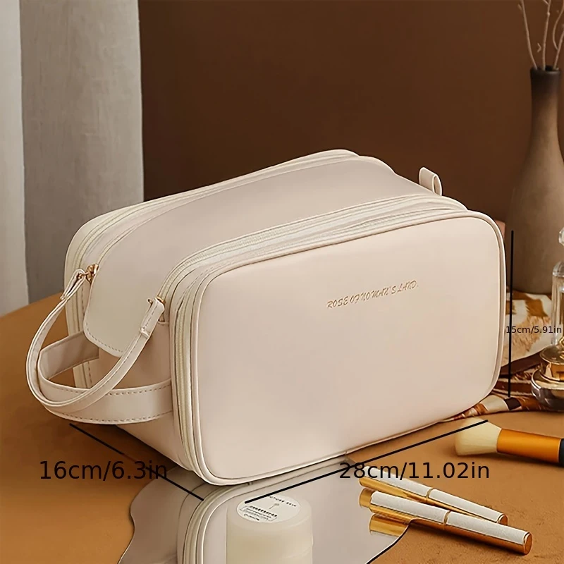 Double Zipper Toast Travel Swimming Bag Women Cosmetic Bag Large Capacity Makeup Bag Storage Organizer PU Leather Toiletry Bag