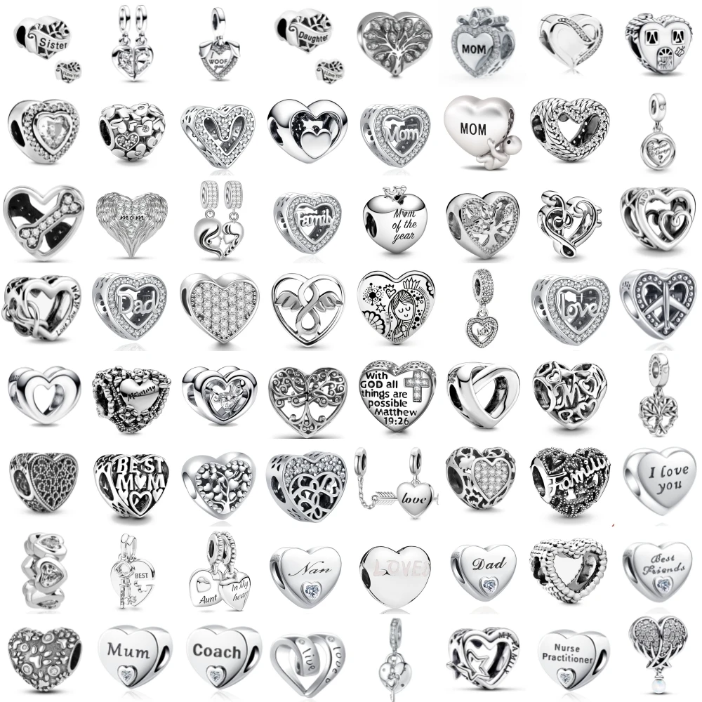 New 925 Sterling Silvering Heart-shaped Family Members Pendant Fine Beads Fit Original Pandora Charms Bracelet Women DIY Jewelry