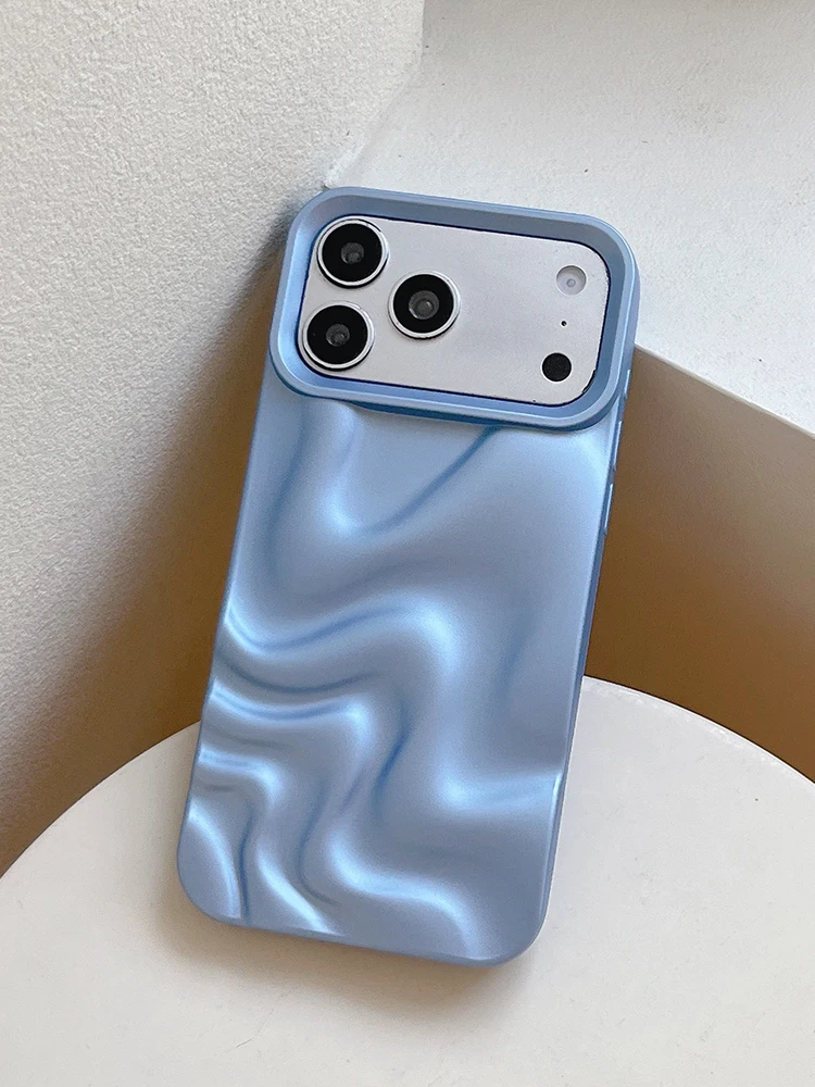 Stylish 3D Bump Wave Shiny Pink Back Cover For iPhone Air 11 12 13 14 15 17 18 Pro Max Phone Case