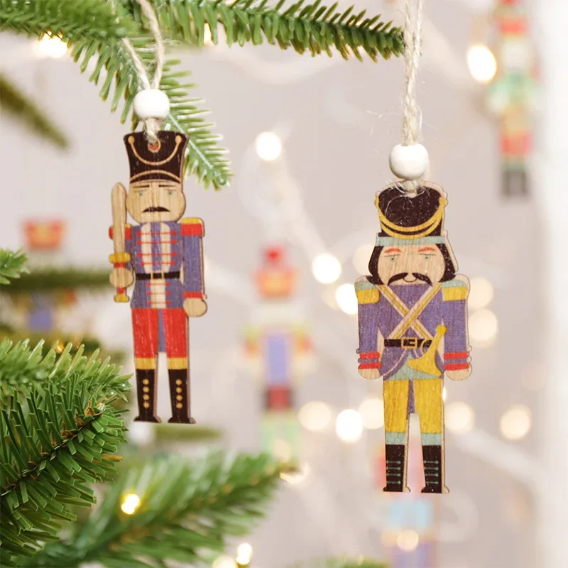 

1set Wooden Nutcracker Soldier Christmas Tree Hanging Decor Nutcracker Puppet Xmas Wooden Pendants For New Year Home Ornaments