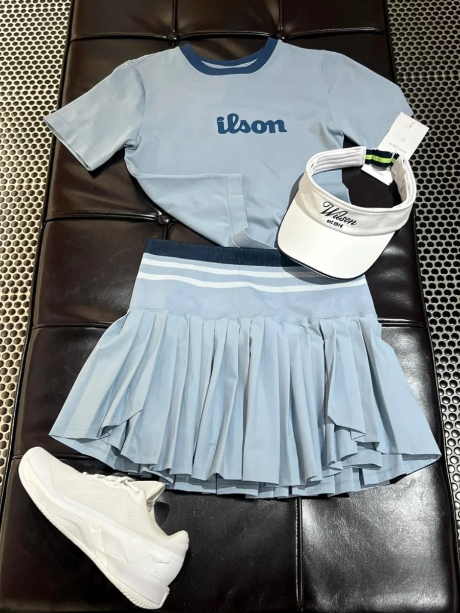 

Salt Commuter Anti-Aging A-Line Slimming Blue ort Sve Set Casual Pleated Skirt Spor Women's Faion Two-Piece Suit