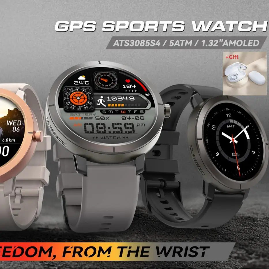 YBDM76 5ATM Waterproof GPS Smartwatch Amoled NEWEST SOS Multi-language Step counting health monitoring Smart reminders