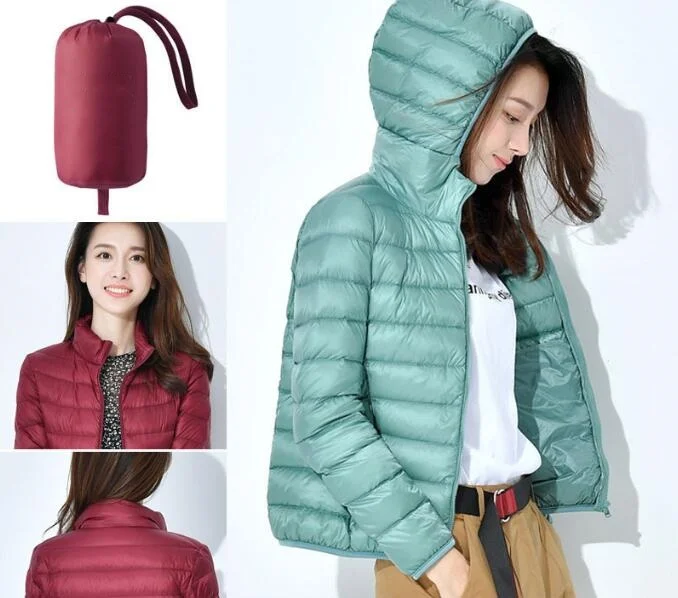 

Женская ультра легкая зимняя куртка на белом утином пуху, женская легкая стеганая женская куртка, тонкое женское пальто с капюшоном