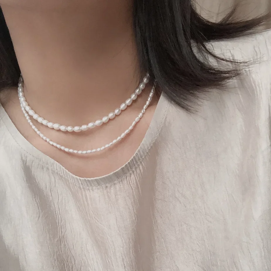 INZATT INS Real 925 Sterling Silver Rice Pearl Chain Choker Customized Necklace For Women Cute Fine Jewelry Charms Accessories