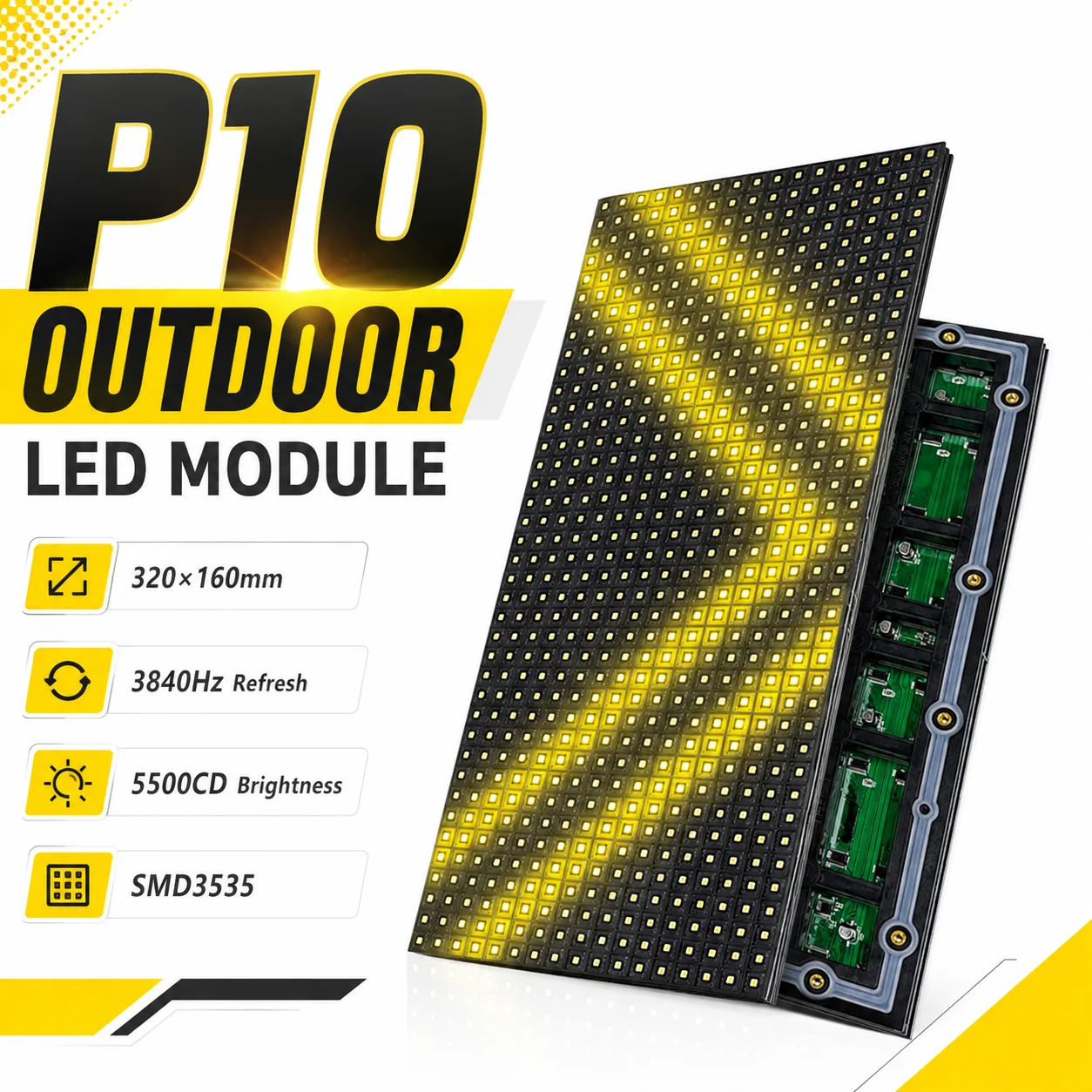 Outdoor P10 LED Display Module RGB LED Screen Panel Outdoor 320x160mm 32x16 Pixels 1/2 Scan SMD3535