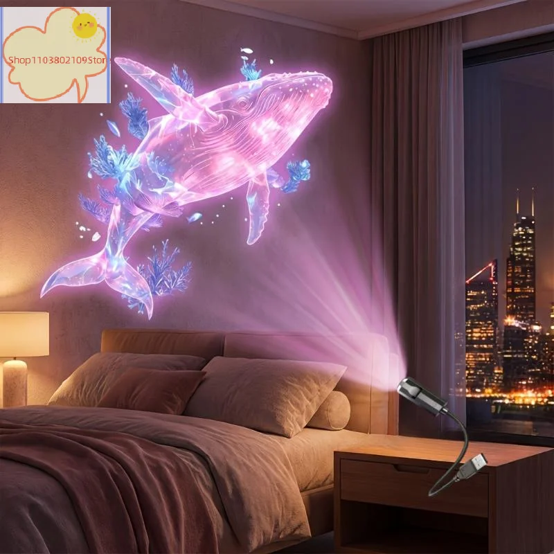 【HT】【YH】LED USB Projector Light Ocean Projection Lamp With 8pcs Marine Life Light Panels Ceiling Decorative Night Light