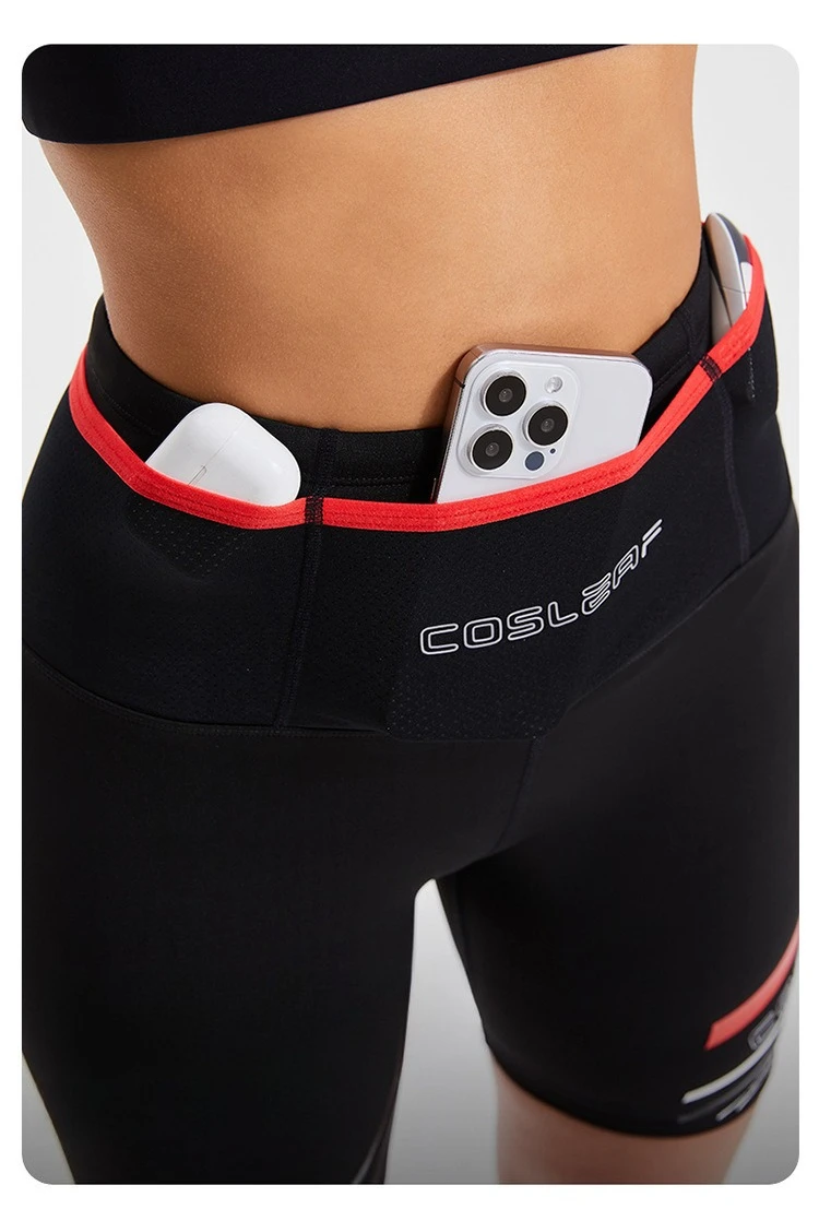 Sommerliche, kühlende schwarze Damen-Laufshorts mit hoher Taille, Bauchkontrolle, integriertem Slip, Po-Lifting und nahtlosem Rippdesign – Detail 7