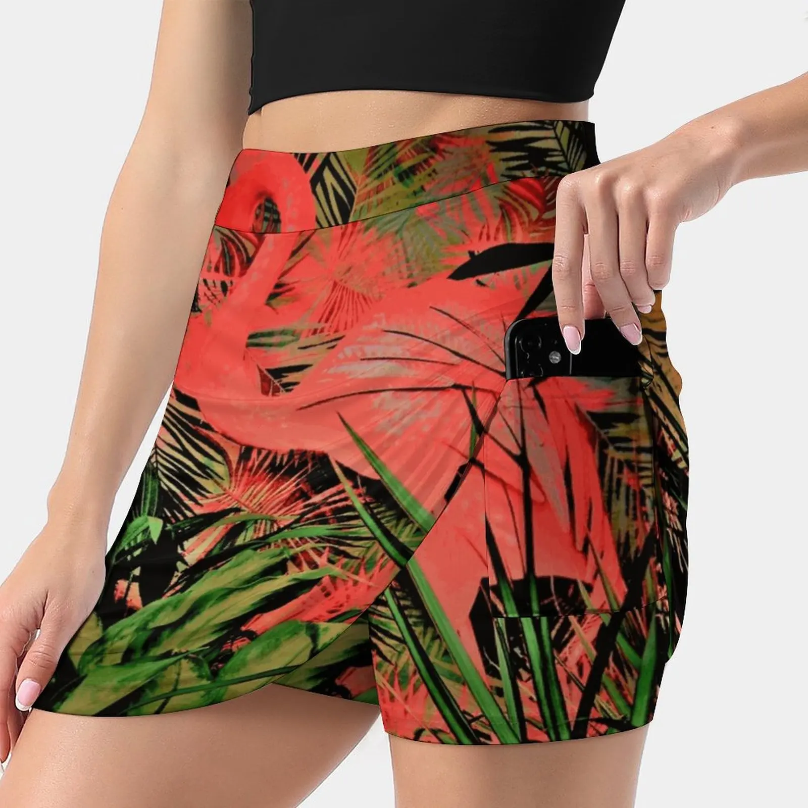 Flamingo , , , House Of Women's skirt Mini Skirts A Line Skirt With Hide Pocket Flamingo Tropical Neon Pink Garden Forest Miami