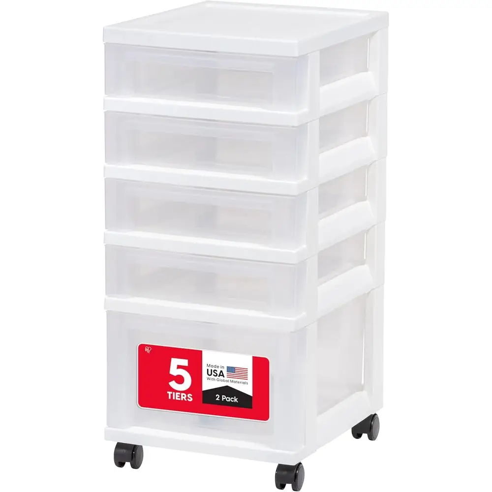 

Тележка-органайзер на 5 ящиков с колесами, для класса, творчества, рукоделия, гардероба, ванной, прачечной, белая/прозрачная