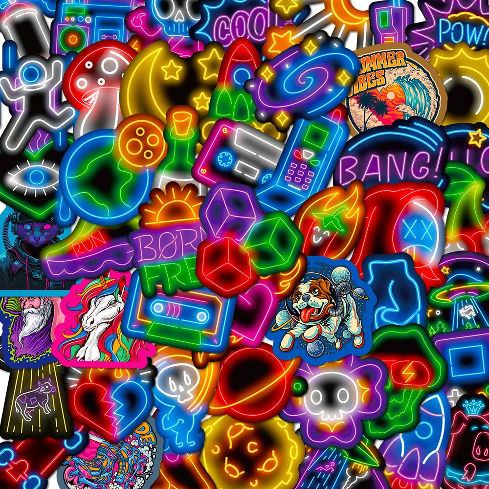 10/30/50 Stück gemischte Neonlicht-Cartoon-Aufkleber, wasserdicht, Graffiti, Telefon, Laptop, Gepäck, Skateboard, Auto, coole Cartoon-DIY-Aufkleber