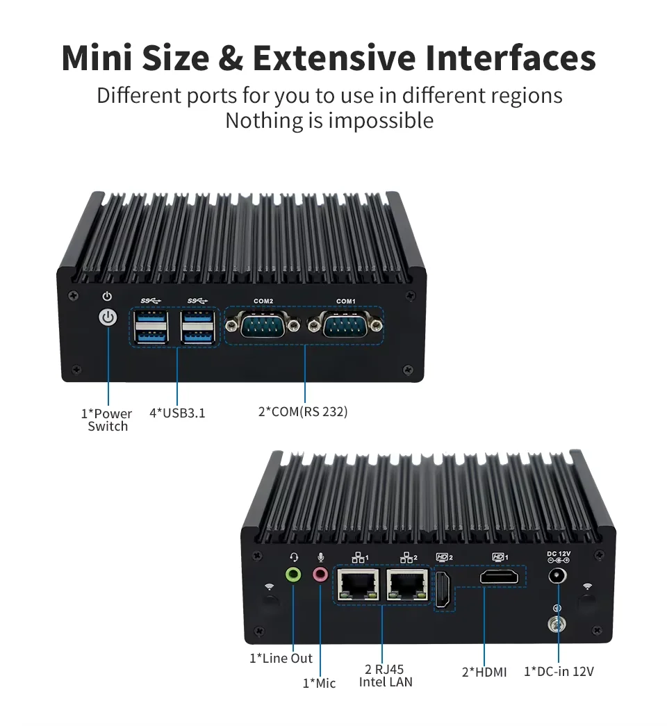 N5095 DDR4 16G SSD 128GB 2RJ45 LAN 4USB3.1 2 * RS232 COM كمبيوتر صغير بدون مروحة لـ CNC #6