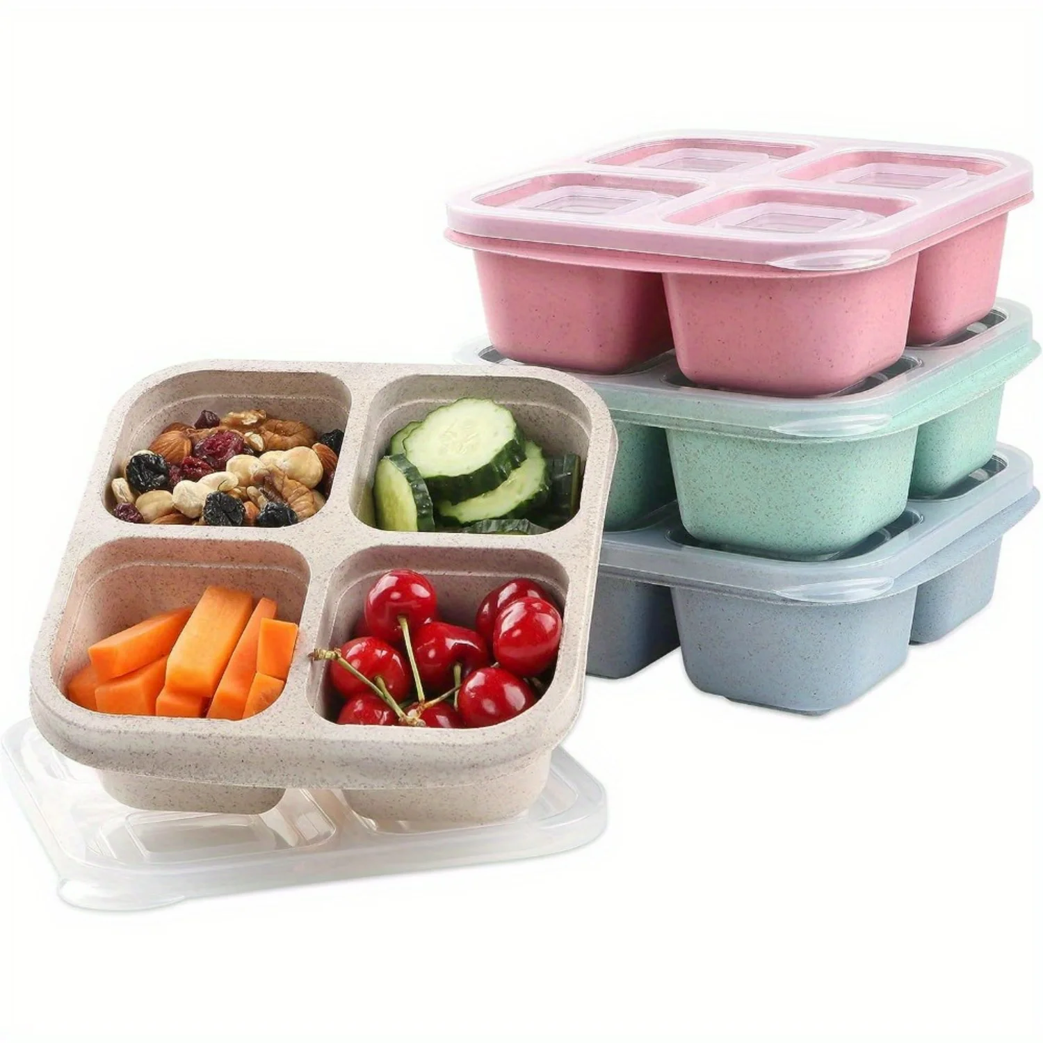 

4-grid Snack Containers, Portable Bento Box, Reusable Meal Prep Lunch Box For Kitchen School Work Travel Camping