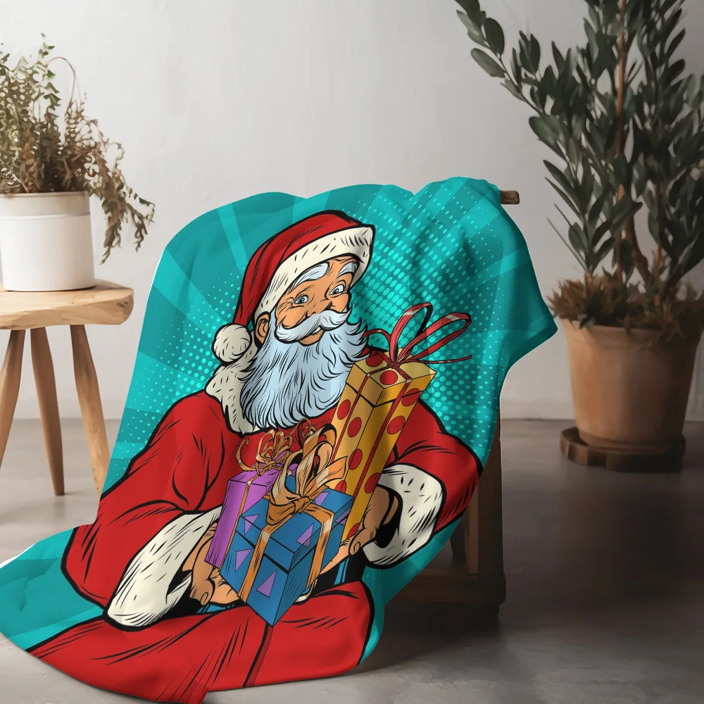 

Одеяло с Санта-Клаусом, уютный рождественский подарок, двустороннее флисовое теплое декоративное покрывало, праздничный домашний декор, праздничный подарок