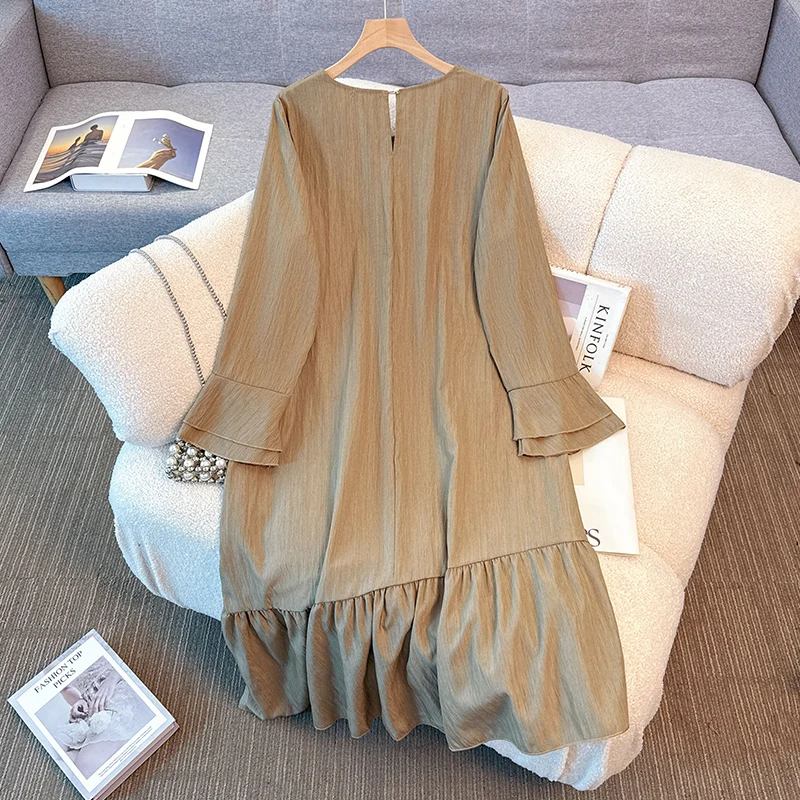 우아한 빈티지 O넥 솔리드 긴팔 페어리코어 이브닝 하이 스트리트 플러스 사이즈 여성 의류