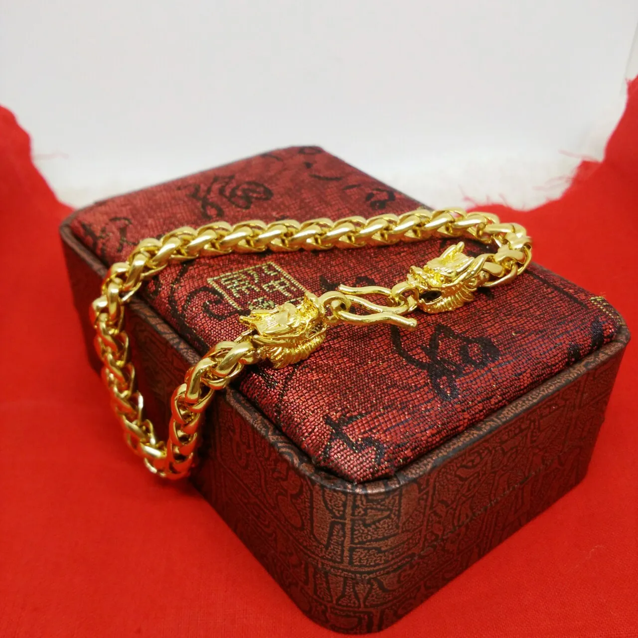 Luxury 24K 9999 Pure Gold real gold Fashion men's snake bone double dragon bracelet