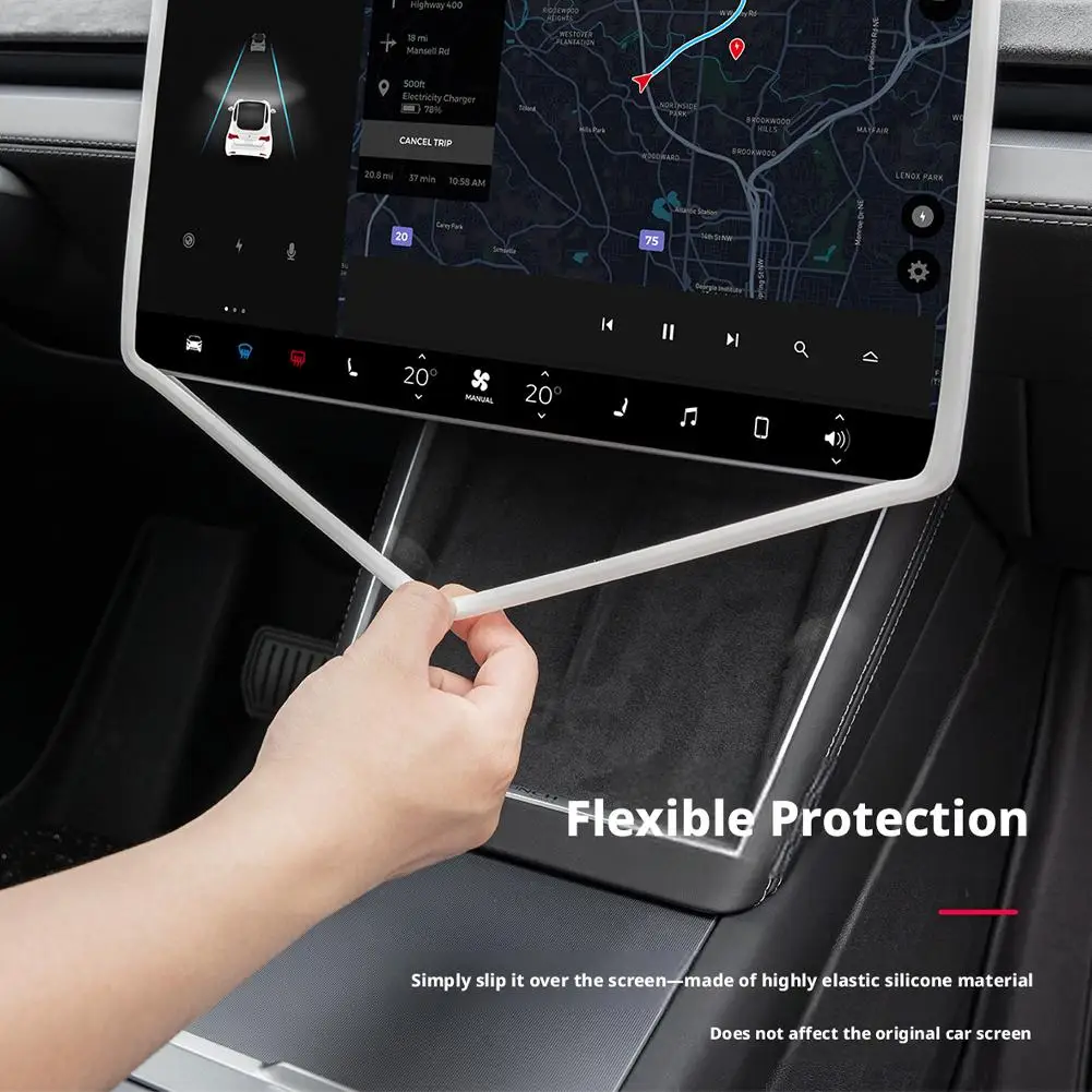 Silicone Screen Frame For Tesla Model Y/YL Screen Protector Frame Edge Cover 360° Edge Protection Car Interior Accessories