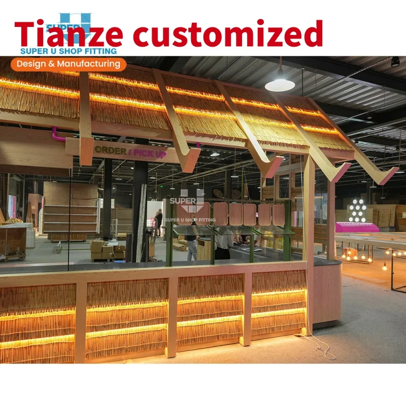 (customized)Modern Cafe Shop Furniture Design Wooden Restaurant Shop Fitting Custom Coffee Shop Bar Counter Sweets