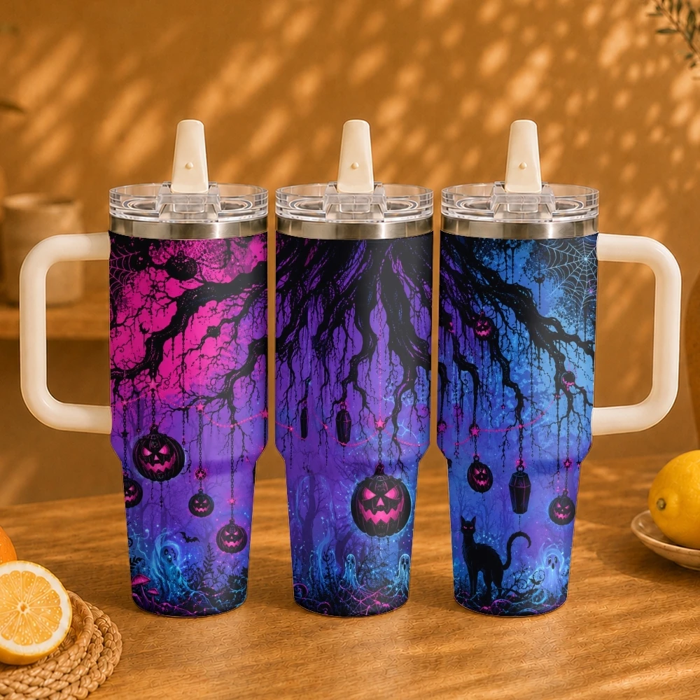 Halloween Ghost Cemetery Vacuum Flasks 40oz Vacuum Insulated Travel Mug - Stainless Steel Straw Cup Lid