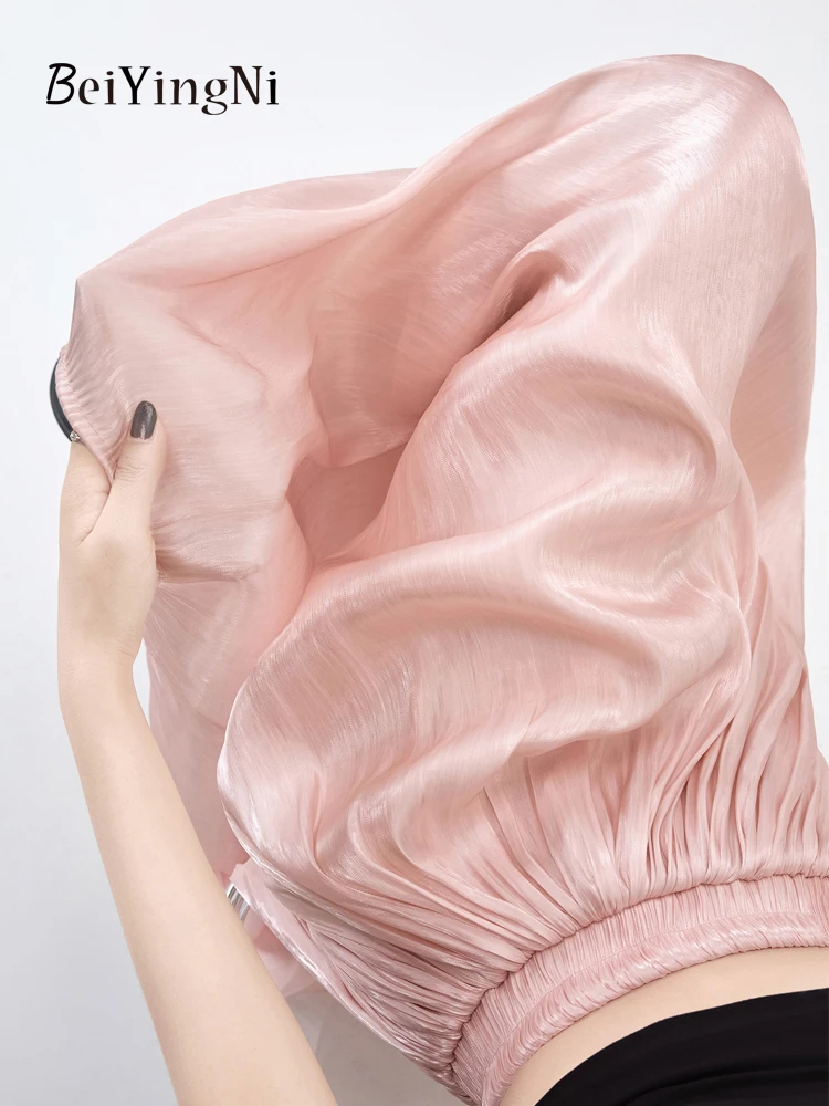 Beiyingni Vrouwen Maxi Geplooide Rokken Casual Eenvoudige Elastische Taille Wit Roze Lange A-lijn Rok Dames Elegante Luxe Franse Jupes