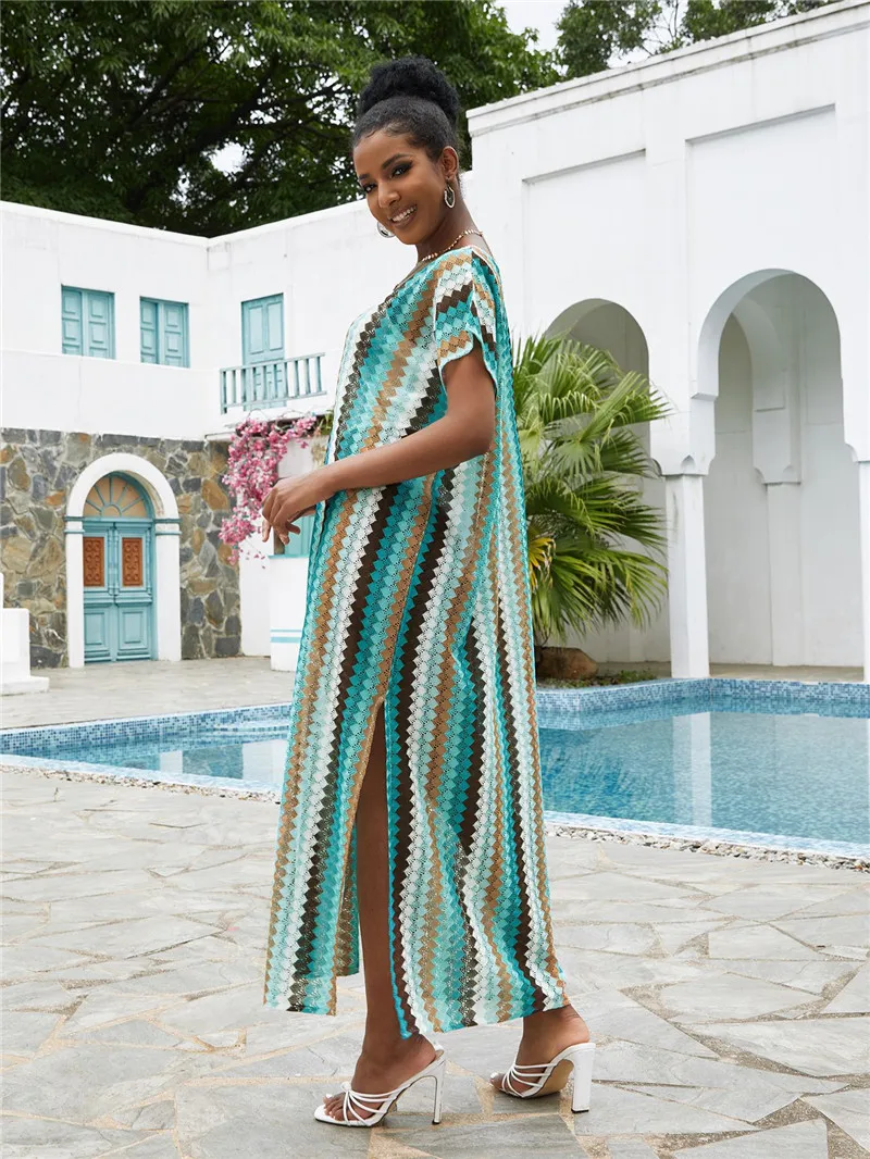 Женское пляжное платье-макси с V-образным вырезом и разрезом сбоку