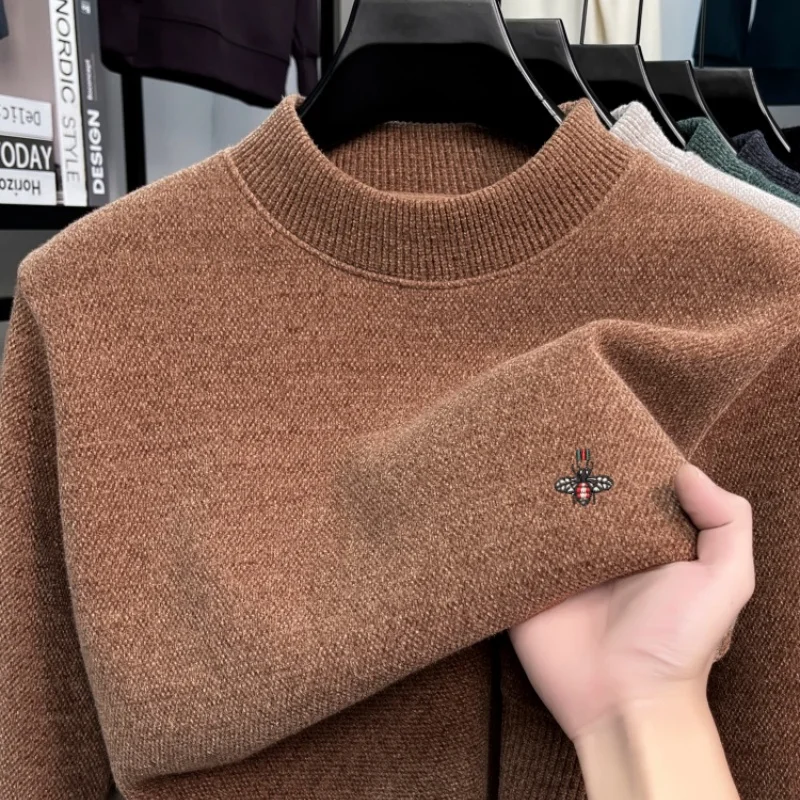 เสื้อสเวตเตอร์ผู้ชายแบรนด์หรู ปักลายผึ้ง คอกลม สวมใส่สบาย อบอุ่น เหมาะสำหรับฤดูใบไม้ร่วงและฤดูหนาว แฟชั่นใหม่ หรูหรา ถักนิตติ้ง