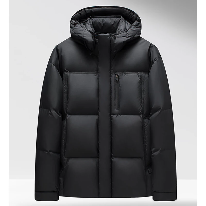 Solid Color Warm Hooded 90% White Duck Down Jackets 2025 Winter Men's Windproof Puffer Coats Outwear Thick Paaded Tops Clothing