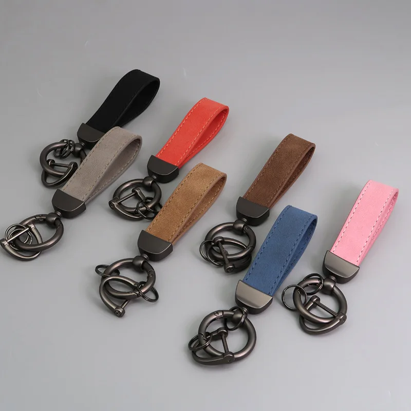 Custom LOGO Suede Leather Keychain Vintage Laser Engrave Car Key Ring Holder for Men and Women Personalized Key Chains Ring