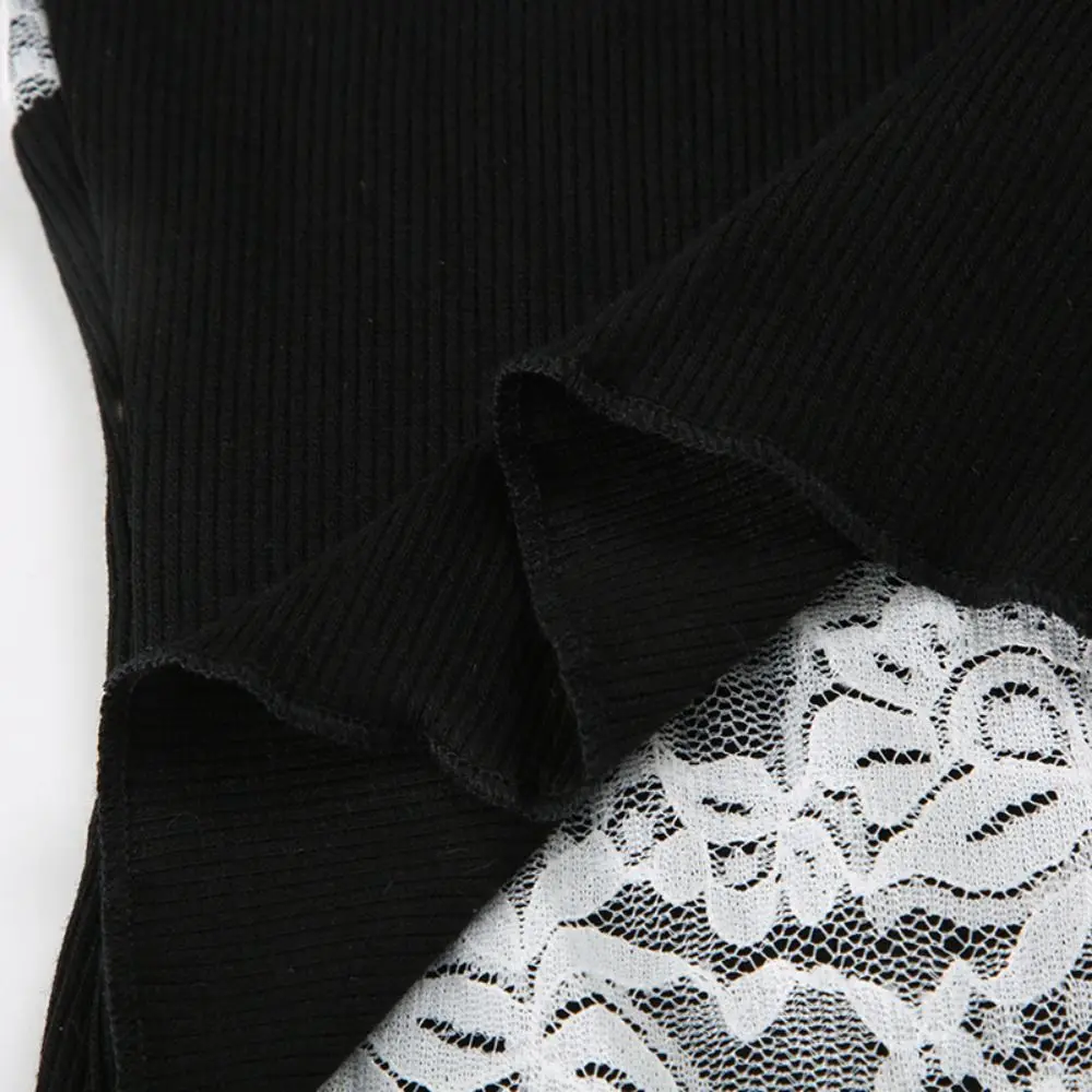 Elegant Slim Fit Lace Tube Tops Fake Two Pieces Mesh Flower Sweet Lace Vest Bow Chic Sleeveless Crop Top Women