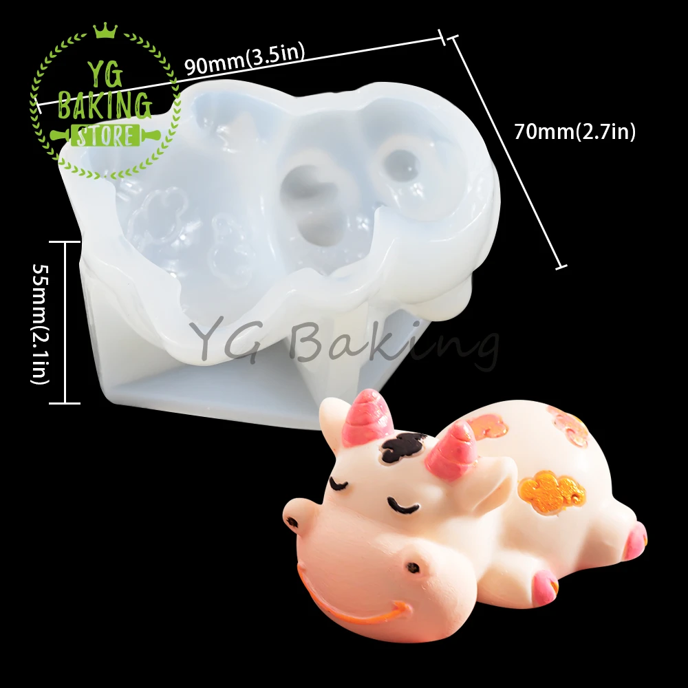 Small Lying Cow Design Milk Pudding Silicone Mold 3D Jelly Chocolate Mousse Mould Cake Decorating Tool DIY Candle Model Bakeware