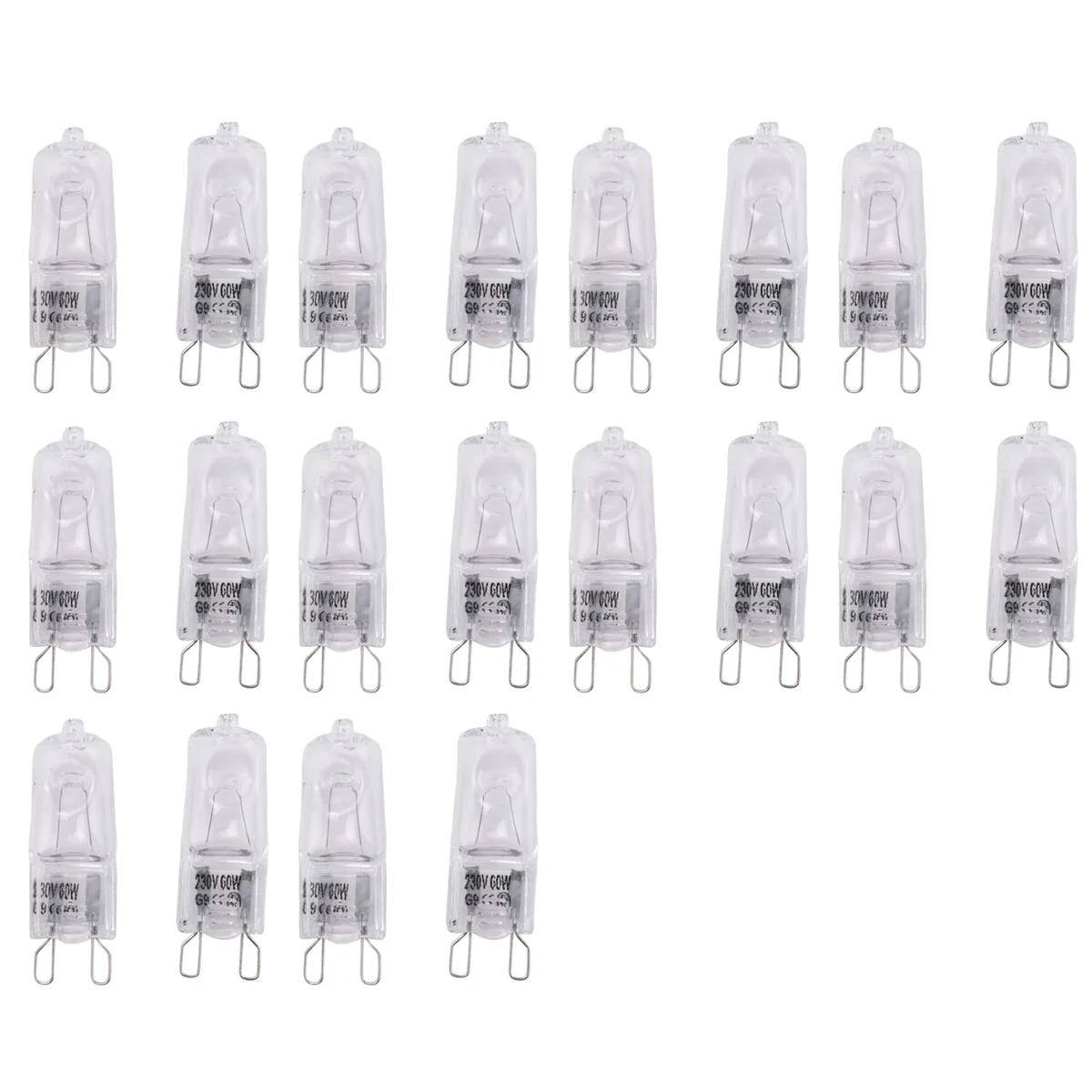 20Pcs G9 Halogen Light Bulbs,60W Clear Halogen Lamps Dimmable,Warm White 2800K for Chandeliers,Pendants,Landscape Lights