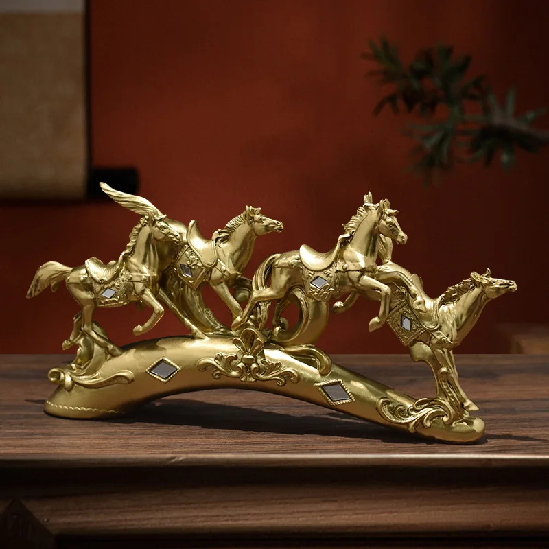 

American Golden Horse Sculpture Three Horses Sculpture Resin Craft Ornament Home Decoration Housewarming Opening-up Gifts