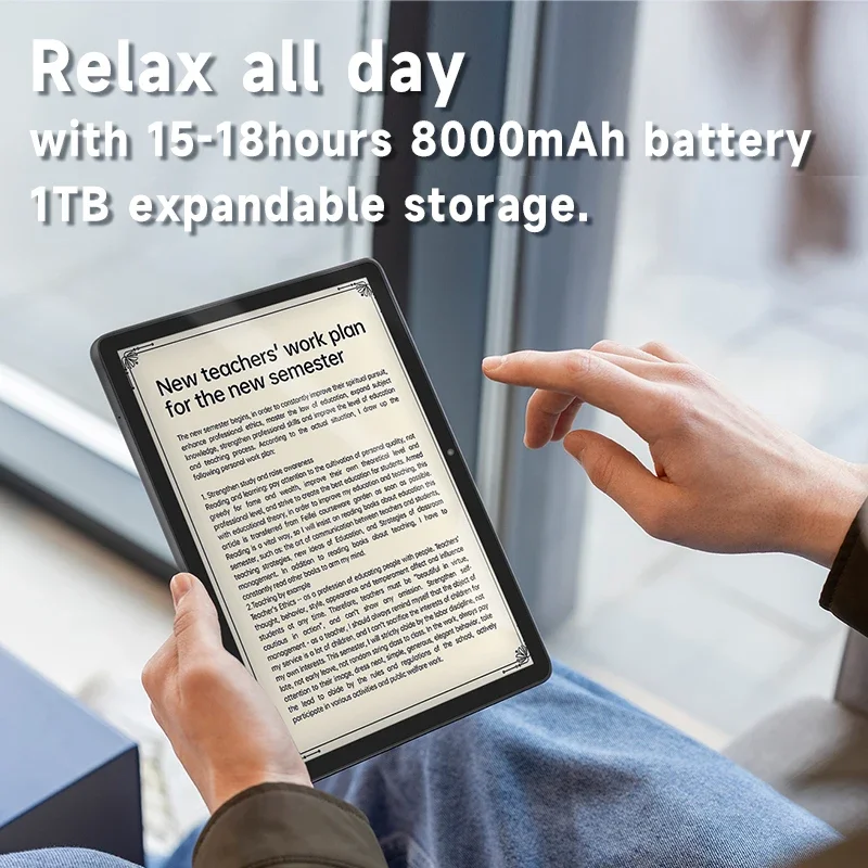 ANRY 10.95 بوصة Tableta Android 15 مع بطارية ذات سعة كبيرة 8000 مللي أمبير في الساعة، كاميرا T606 8 النواة 12 جيجابايت + 128 جيجابايت مزدوجة، وظيفة واي فاي مزدوجة النطاق