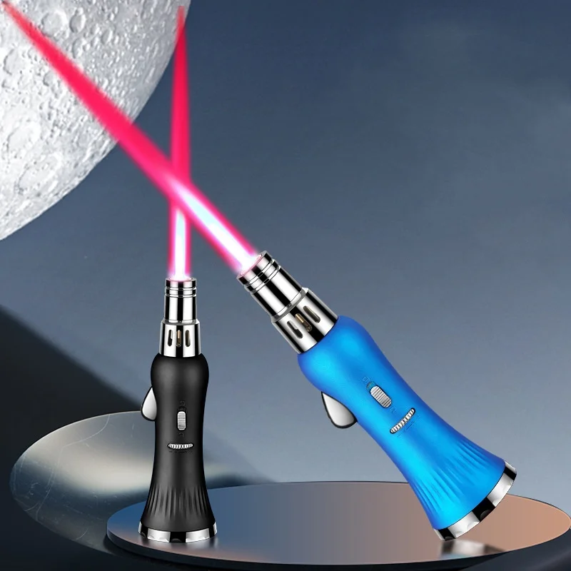 Metal Turbine Torch Flame Spray Gun Red Flame Butane Gas Lightsaber Lighter Outdoor Windproof Kitchen Barbecue Welding Tool Gift