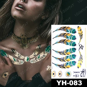 Stiker Tato Temporer Tahan Air Bunga Mandala Henna Emas Perak Metalik Flash Tato Boho Perhiasan Tangan Seni Tubuh Berkilau 6 bintik henna penjualan terbaik - №