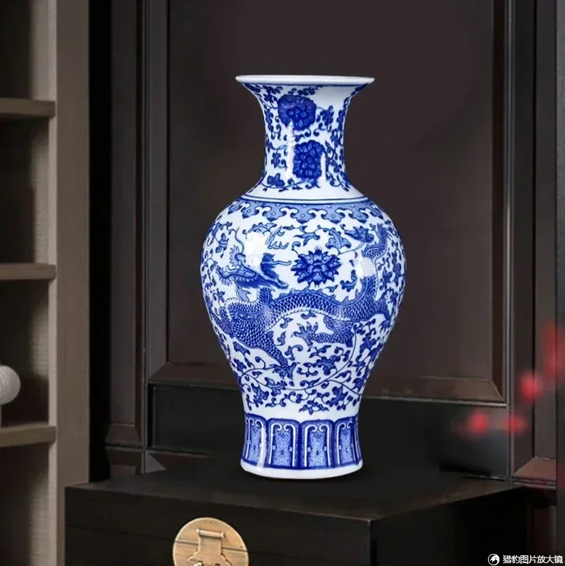 Imagem -05 - Chinês Jingdezhen Vaso de Cerâmica Azul e Branco Ornamentos Mobiliário de Sala de Estar Artesanato Café Escritório Loja Acessórios Home Decor