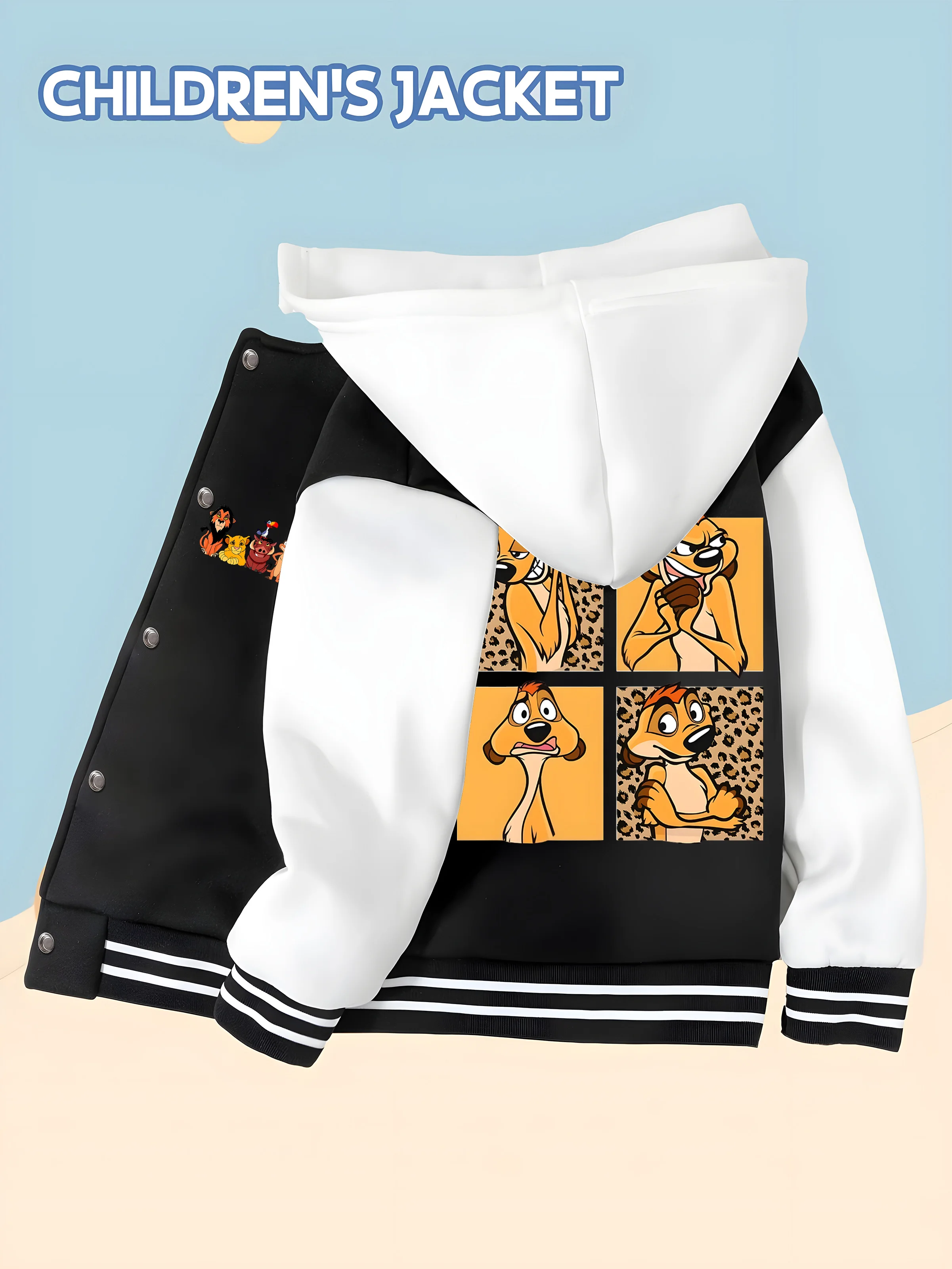 

MINISO Disney The Lion King Timon Kids Jacket - Timon's four funny faces are perfect for play and are comfortable to wear