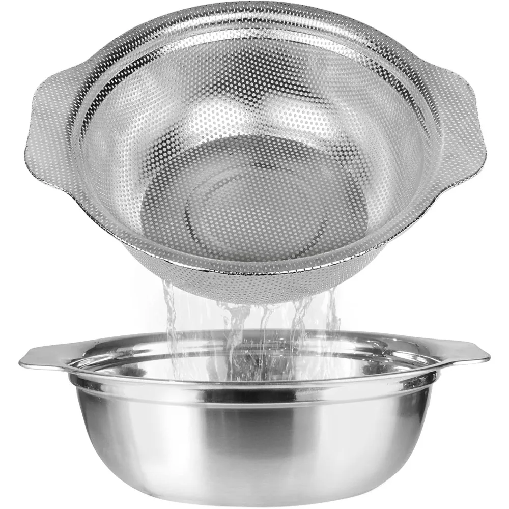 

Дуршлаг из нержавеющей стали для кухни, сито для рисовой мойки 2,5QT с чашей для смешивания, набор чаш-друшляк с микропористой для умывальника