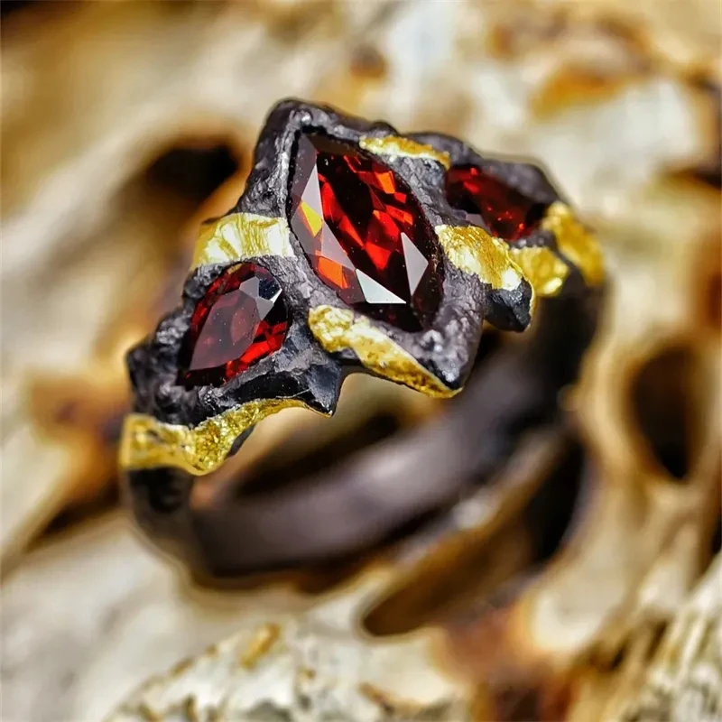 

Eye-catching Style Retro Black Gun Invisible Inlay Red Zircon Ring UNISEX Fashionable Exquisite Rock Party Ring Jewelry