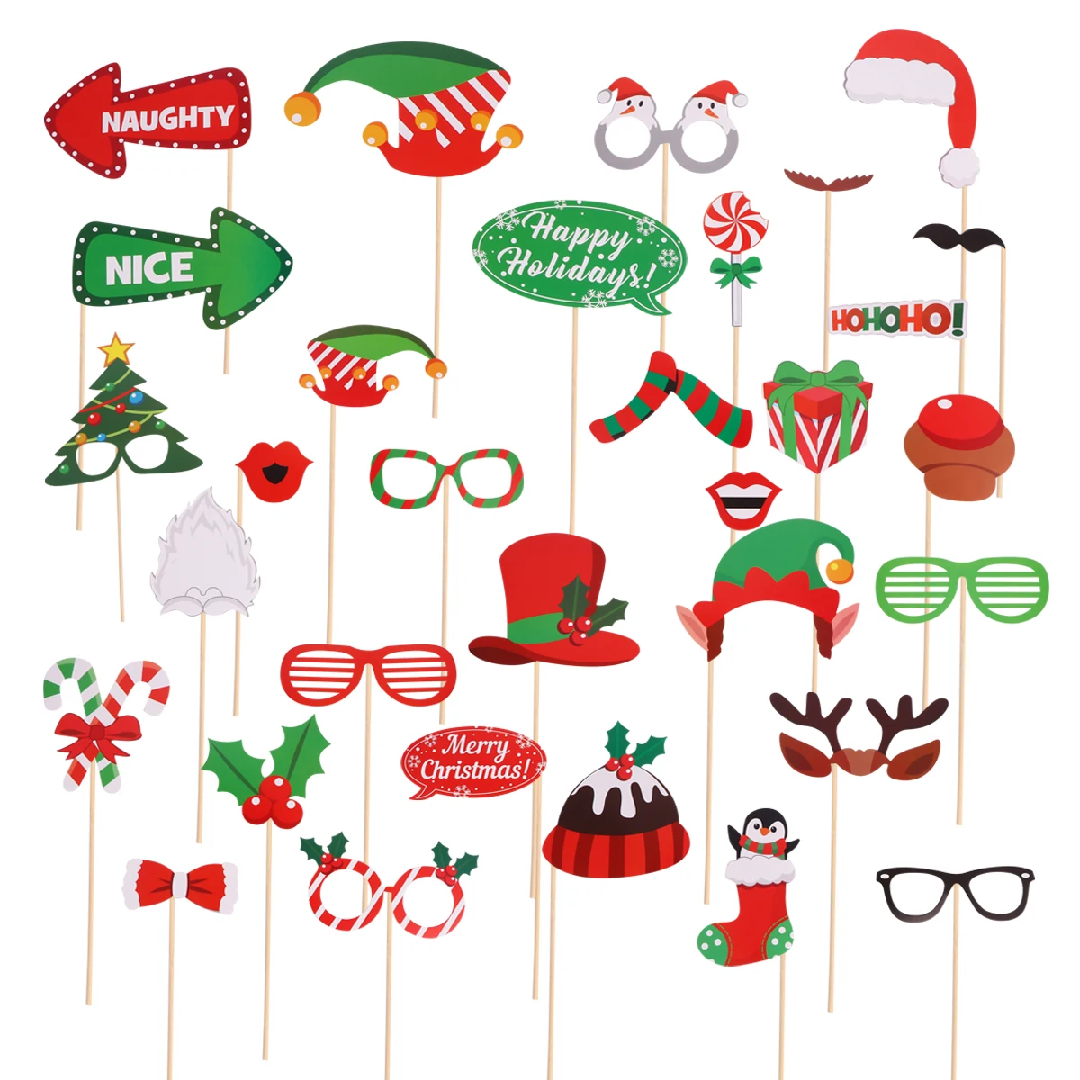 

64Pcs Holding Photography Props Funny Xmas Party Photo Decoration Supplies for Holiday Celebration Xmas Photo Prop