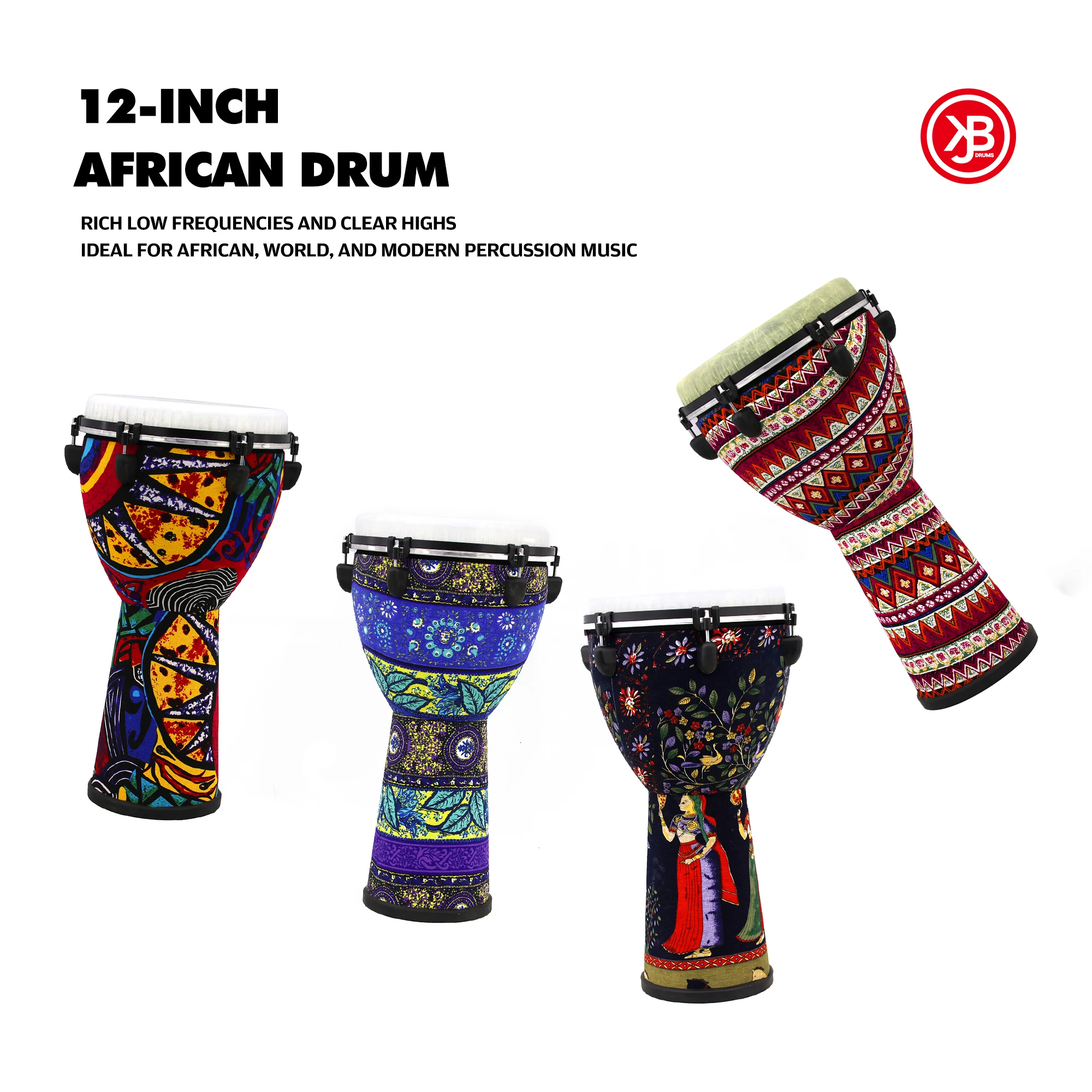 Professional 12-Inch Tunable Jazz African Hand Drum with Sheepskin Strap Colorful Design Ergonomic Features