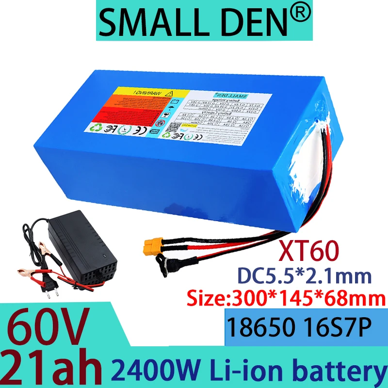 New 60V 21ah 18650 lithium battery pack with built-in BMS 2400W motorcycle high-power electric scooter+67.2V 2A 3A 5A charger