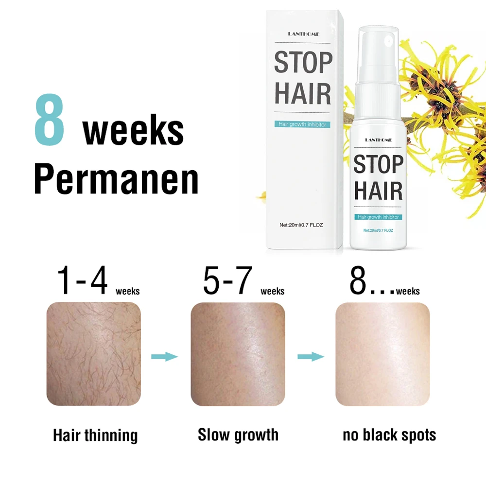 Spray de depilación indoloro permanente, esencia inhibidora del crecimiento del vello, para detener el crecimiento del vello corporal, esencia de reparación, 20ml