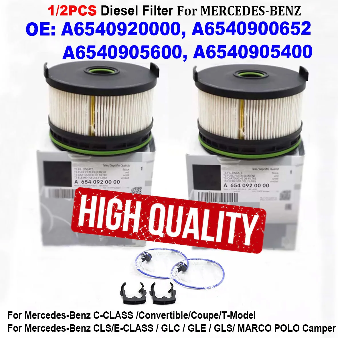 

1/2PCS Diesel Engine Filter 6540920000 6540900652 A6540905600 6540905400 For Mercedes-Benz C V S E -CLASS CLS GLC GLE GLS