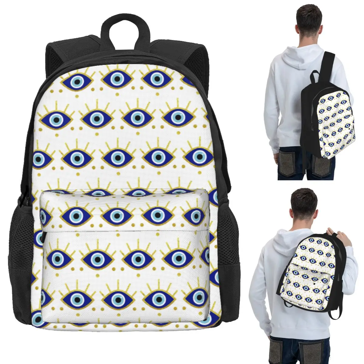 Mediterranean Evil Eye Protection, Nazar Student Backpack School Bag Hiking Travel Daypack for Boys Girls Bookbag Shoulder Bags
